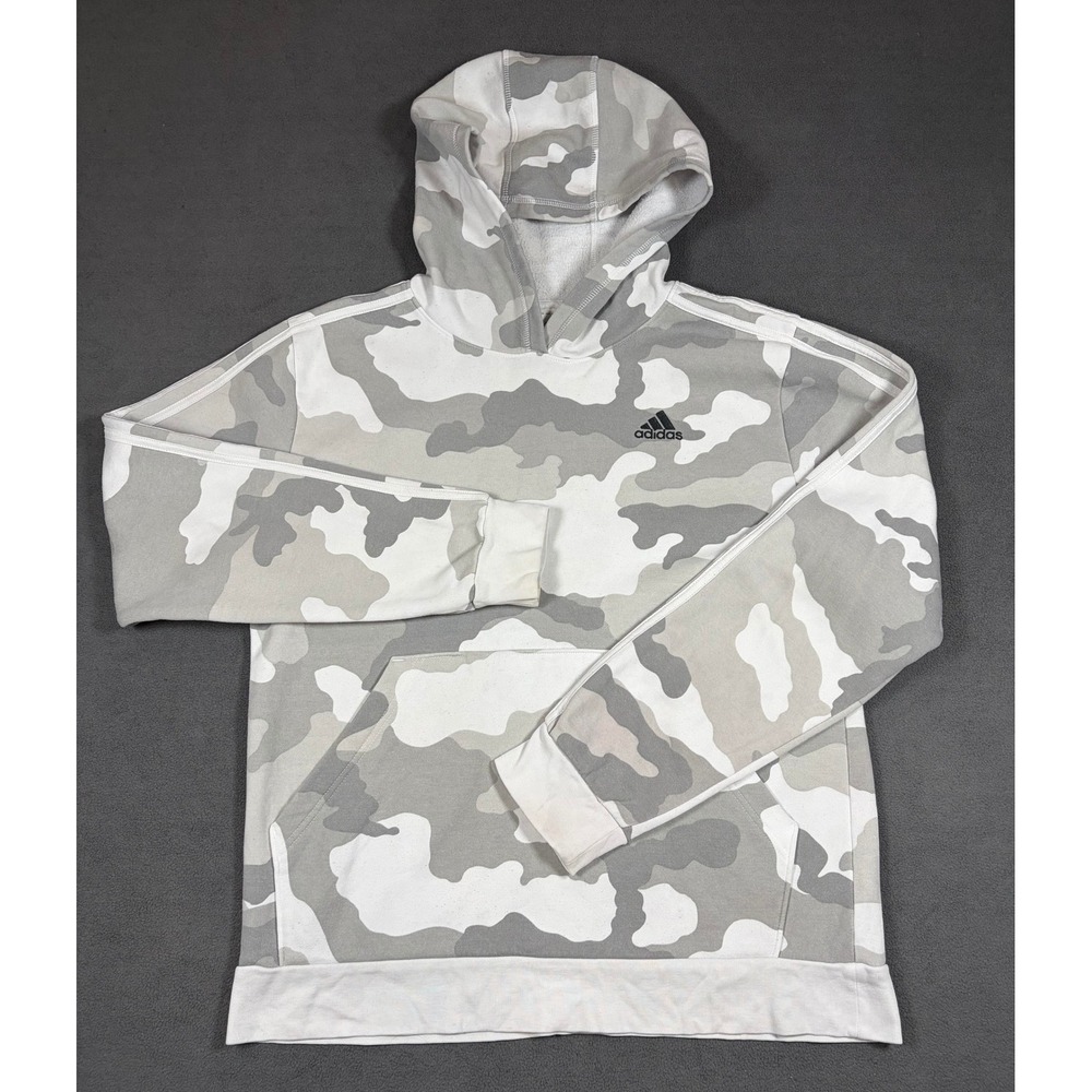 Adidas Hoodie Youth XL (18-20) White Camo Regular Fit Pullover Fleece